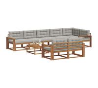 vidaXL Conjunto de sofás de Exterior 9 pcs Gris Natural y Claro, Muebles Exteriores, Conjunto de sofá de jardín, Sofá de Patio Resistente, Muebles Modernos para Patio