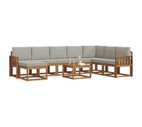 vidaXL Conjunto de sofás de Exterior 9 pcs Gris Natural y Claro, Set de Sofás Modulares para Jardín, Muebles de Exterior Duraderos, Asientos de Madera de Acacia, Lounge Cómodo para Patio, Disposición