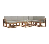 vidaXL Conjunto de sofás de Exterior 9 pcs Gris Natural y Claro, Set de Sofás Modulares para Jardín, Muebles de Exterior Duraderos, Asientos de Madera de Acacia, Lounge Cómodo para Patio, Disposición