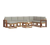 vidaXL Conjunto de sofás de Exterior 9 pcs Gris Natural y Claro, Set de Sofás Modulares para Jardín, Muebles de Exterior Duraderos, Asientos de Madera de Acacia, Lounge Cómodo para Patio, Disposición