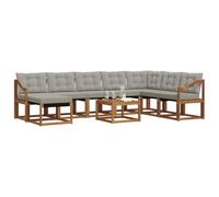 vidaXL Conjunto de sofás de Exterior 9 pcs Gris Natural y Claro, Sofá Moderno para el jardín, sillón al Aire Libre, Resistente al Clima, Mueble Duradero para la terraza