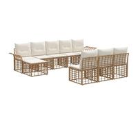 vidaXL Conjunto de sofás de Exterior 9 pcs Natural y Crema Poliéster, Juego de Sofás Exterior, Resistente al Clima, Rincón Acogedor, Modular, Jardín, Terrazas y Patios