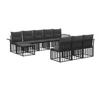 vidaXL Conjunto de sofás de Exterior 9 pcs Negro y Gris Oscuro, Juego de Sofás Exterior, Resistente al Clima, Rincón Acogedor, Modular, Jardín, Terrazas y Patios