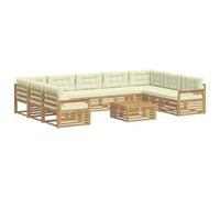 vidaXL Conjunto de sofás de Exterior con cojín 10 pcs Blanco y Crema, Sofá Moderno para jardín, mobiliario seccional, Set de Lounge, Asientos en terraza, Comodidad Durable