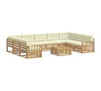 vidaXL Conjunto de sofás de Exterior con cojín 10 pcs Blanco y Crema, Sofá Moderno para jardín, mobiliario seccional, Set de Lounge, Asientos en terraza, Comodidad Durable