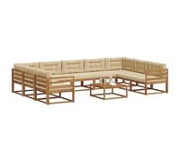 vidaXL Conjunto de sofás de Exterior con cojín 10 pcs Natural y Beige, Asientos Al Aire Libre, Sofá Seccional Exterior Moderno y Duradero, Lounge de Jardín, Sofá Junto a la Piscina