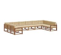 vidaXL Conjunto de sofás de Exterior con cojín 10 pcs Natural y Beige, Conjunto de Sala de jardín Moderno, sofá Exterior Duradero, Muebles seccionales Elegantes, Asientos de Patio para relajación
