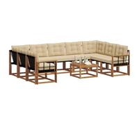 vidaXL Conjunto de sofás de Exterior con cojín 10 pcs Natural y Beige, Juego de Muebles de Madera de Acacia, sofá Moderno para jardín, cómoda Tumbona en Patio, Respaldo Textilene, sofá marrón
