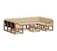 vidaXL Conjunto de sofás de Exterior con cojín 10 pcs Natural y Beige, Juego de Muebles de Madera de Acacia, sofá Moderno para jardín, cómoda Tumbona en Patio, Respaldo Textilene, sofá marrón