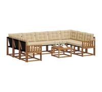vidaXL Conjunto de sofás de Exterior con cojín 10 pcs Natural y Beige, Juego de Muebles de Madera de Acacia, sofá Moderno para jardín, cómoda Tumbona en Patio, Respaldo Textilene, sofá marrón