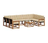 vidaXL Conjunto de sofás de Exterior con cojín 10 pcs Natural y Beige, Juego de Muebles de Madera de Acacia, sofá Moderno para jardín, cómoda Tumbona en Patio, Respaldo Textilene, sofá marrón