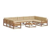 vidaXL Conjunto de sofás de Exterior con cojín 10 pcs Natural y Beige, Juego de Sofás de Patio, Muebles de Jardín Modernos, Sofá Seccional de Acacia, Área de Descanso al Aire Libre