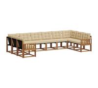 vidaXL Conjunto de sofás de Exterior con cojín 10 pcs Natural y Beige, Sofá Exterior Moderno, salón de jardín, Conjunto seccional, Asiento Patio Duradero, Muebles Confortables