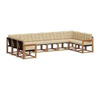 vidaXL Conjunto de sofás de Exterior con cojín 10 pcs Natural y Beige, Sofá Exterior Moderno, salón de jardín, Conjunto seccional, Asiento Patio Duradero, Muebles Confortables