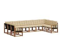 vidaXL Conjunto de sofás de Exterior con cojín 10 pcs Natural y Beige, Sofá Exterior Moderno, salón de jardín, Conjunto seccional, Asiento Patio Duradero, Muebles Confortables