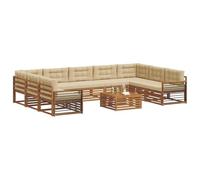 vidaXL Conjunto de sofás de Exterior con cojín 10 pcs Natural y Beige, Sofá Moderno para jardín, mobiliario seccional, Set de Lounge, Asientos en terraza, Comodidad Durable