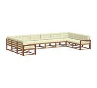 vidaXL Conjunto de sofás de Exterior con cojín 10 pcs Natural y Crema, Conjunto de Sala de jardín Moderno, sofá Exterior Duradero, Muebles seccionales Elegantes, Asientos de Patio para relajación