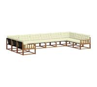 vidaXL Conjunto de sofás de Exterior con cojín 10 pcs Natural y Crema, Juego de Muebles de Jardín, Sofá Moderno para Exterior, Diseño Ergonómico, Asientos Cómodos, Sofá Patio Durable