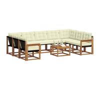 vidaXL Conjunto de sofás de Exterior con cojín 10 pcs Natural y Crema, Juego de Muebles de Madera de Acacia, sofá Moderno para jardín, cómoda Tumbona en Patio, Respaldo Textilene, sofá marrón