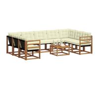 vidaXL Conjunto de sofás de Exterior con cojín 10 pcs Natural y Crema, Juego de Muebles de Madera de Acacia, sofá Moderno para jardín, cómoda Tumbona en Patio, Respaldo Textilene, sofá marrón