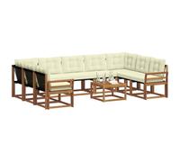 vidaXL Conjunto de sofás de Exterior con cojín 10 pcs Natural y Crema, Juego de Muebles de Madera de Acacia, sofá Moderno para jardín, cómoda Tumbona en Patio, Respaldo Textilene, sofá marrón
