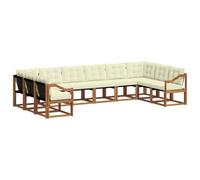 vidaXL Conjunto de sofás de Exterior con cojín 10 pcs Natural y Crema, Sofá Exterior Moderno, salón de jardín, Conjunto seccional, Asiento Patio Duradero, Muebles Confortables