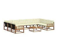 vidaXL Conjunto de sofás de Exterior con cojín 10 pcs Natural y Crema, Sofá Exterior, Mueble Modular Moderno para jardín, Lounge Duradero y Asientos de terraza para Relajarse
