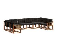 vidaXL Conjunto de sofás de Exterior con cojín 10 pcs Natural y Negro, Sofá Exterior Moderno, salón de jardín, Conjunto seccional, Asiento Patio Duradero, Muebles Confortables