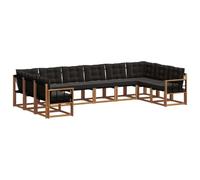 vidaXL Conjunto de sofás de Exterior con cojín 10 pcs Natural y Negro, Sofá Exterior Moderno, salón de jardín, Conjunto seccional, Asiento Patio Duradero, Muebles Confortables