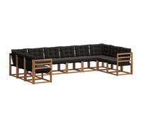 vidaXL Conjunto de sofás de Exterior con cojín 10 pcs Natural y Negro, Sofá Exterior Moderno, salón de jardín, Conjunto seccional, Asiento Patio Duradero, Muebles Confortables