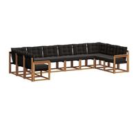 vidaXL Conjunto de sofás de Exterior con cojín 10 pcs Natural y Negro, Sofá Exterior Moderno, salón de jardín, Conjunto seccional, Asiento Patio Duradero, Muebles Confortables