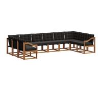 vidaXL Conjunto de sofás de Exterior con cojín 10 pcs Natural y Negro, Sofá Exterior Moderno, salón de jardín, Conjunto seccional, Asiento Patio Duradero, Muebles Confortables