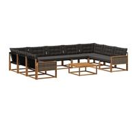 vidaXL Conjunto de sofás de Exterior con cojín 10 pcs Natural y Negro, Sofá Exterior, Mueble Modular Moderno para jardín, Lounge Duradero y Asientos de terraza para Relajarse