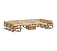 vidaXL Conjunto de sofás de Exterior con cojín 11 pcs Natural y Beige, Juego de Sofás de Jardín, Sofá Exterior Moderno de Madera Acacia, Asientos Cómodos para tu Patio