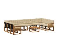 vidaXL Conjunto de sofás de Exterior con cojín 11 pcs Natural y Beige, Sofá de jardín, Moderno Conjunto seccional para Exteriores, Muebles cómodos para terraza y Patio