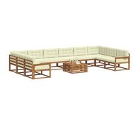 vidaXL Conjunto de sofás de Exterior con cojín 11 pcs Natural y Crema, Juego de Sofás de Jardín, Sofá Exterior Moderno de Madera Acacia, Asientos Cómodos para tu Patio