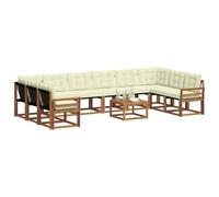 vidaXL Conjunto de sofás de Exterior con cojín 11 pcs Natural y Crema, Sofá de jardín, Moderno Conjunto seccional para Exteriores, Muebles cómodos para terraza y Patio