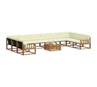 vidaXL Conjunto de sofás de Exterior con cojín 11 pcs Natural y Crema, Sofá Exterior Moderno para jardín, Conjunto de Lounge, Mobiliario Resistente al Clima, Textilene Duradero
