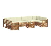 vidaXL Conjunto de sofás de Exterior con cojín 11 pcs Natural y Crema, Sofá Moderno para Exteriores, Mueble seccional, Duradero, Ideal para Patio y terraza