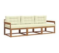 vidaXL Conjunto de sofás de Exterior con cojín 3 pcs Natural y Crema, Conjunto de sofá de Acacia, Muebles Modernos de jardín, seccional Flexible para terraza, Muebles Resistentes al Clima