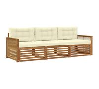 vidaXL Conjunto de sofás de Exterior con cojín 3 pcs Natural y Crema, Sofá seccional Moderno, Duradero para el jardín, Muebles de terraza, Asientos para Patio y Sala
