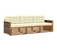vidaXL Conjunto de sofás de Exterior con cojín 3 pcs Natural y Crema, Sofá seccional Moderno, Duradero para el jardín, Muebles de terraza, Asientos para Patio y Sala