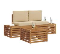 vidaXL Conjunto de sofás de Exterior con cojín 3 Pieza Natural y Beige, Muebles de jardín, sofá Modular Moderno para Exteriores, Conjunto Duradero, Asientos cómodos en la terraza
