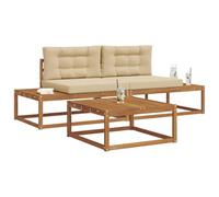 vidaXL Conjunto de sofás de Exterior con cojín 3 Pieza Natural y Beige, Sofá de Jardín Elegante, Asientos Modernos para Exterior, Sofá Duradero para Patio, Muebles de Madera Sólida Junto a la Piscina