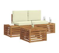 vidaXL Conjunto de sofás de Exterior con cojín 3 Pieza Natural y Crema, Muebles de jardín, sofá Modular Moderno para Exteriores, Conjunto Duradero, Asientos cómodos en la terraza