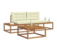 vidaXL Conjunto de sofás de Exterior con cojín 3 Pieza Natural y Crema, Sofá de Jardín Elegante, Asientos Modernos para Exterior, Sofá Duradero para Patio, Muebles de Madera Sólida Junto a la Piscina