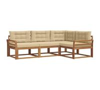 vidaXL Conjunto de sofás de Exterior con cojín 4 pcs Natural y Beige, Sofá Modular de Jardín, Conjunto Seccional Durable, Asientos Cómodos para Patio, Lounge Moderno de Madera de Acacia