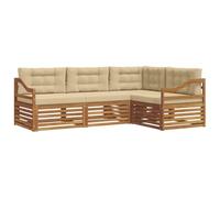 vidaXL Conjunto de sofás de Exterior con cojín 4 pcs Natural y Beige, Sofá Modular Moderno para jardín, mobiliario Duradero para Exteriores, Ideal para relajar en la terraza
