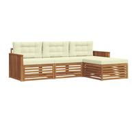 vidaXL Conjunto de sofás de Exterior con cojín 4 pcs Natural y Crema, Conjunto de Jardín, Sofá Seccional Moderno para Exterior, Muebles Resistentes para Comoda Terraza