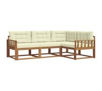 vidaXL Conjunto de sofás de Exterior con cojín 4 pcs Natural y Crema, Sofá Modular de Jardín, Conjunto Seccional Durable, Asientos Cómodos para Patio, Lounge Moderno de Madera de Acacia